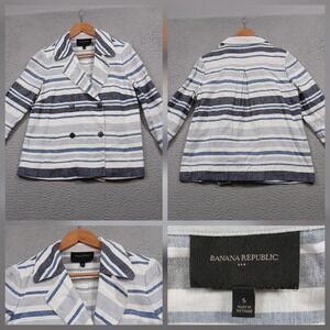 Banana Republic Blazer Jacket Womens Small S Blue White Striped Double Breasted
